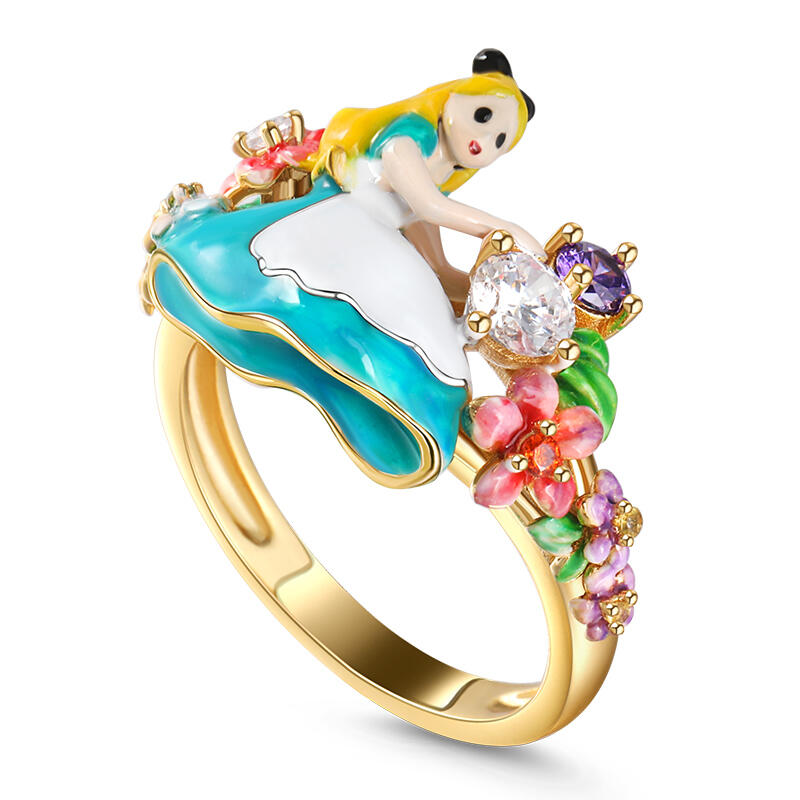 Jeulia Anillo Alice con Esmalte de Plata de Ley Lindo para Mujer