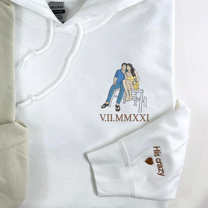 Gepersonaliseerde hoodie op maat geborduurd paar kleurenfoto en berichten Prachtig cadeau voor de geliefde