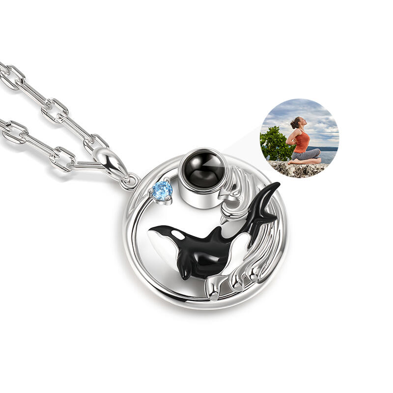 Jeulia Orca Whale Personalized Photo Projection Sterling Silver Necklace