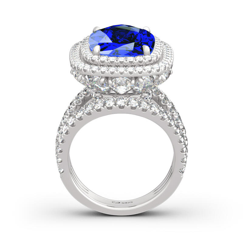 Jeulia Double Halo Cushion Cut Sterling Silver Ring