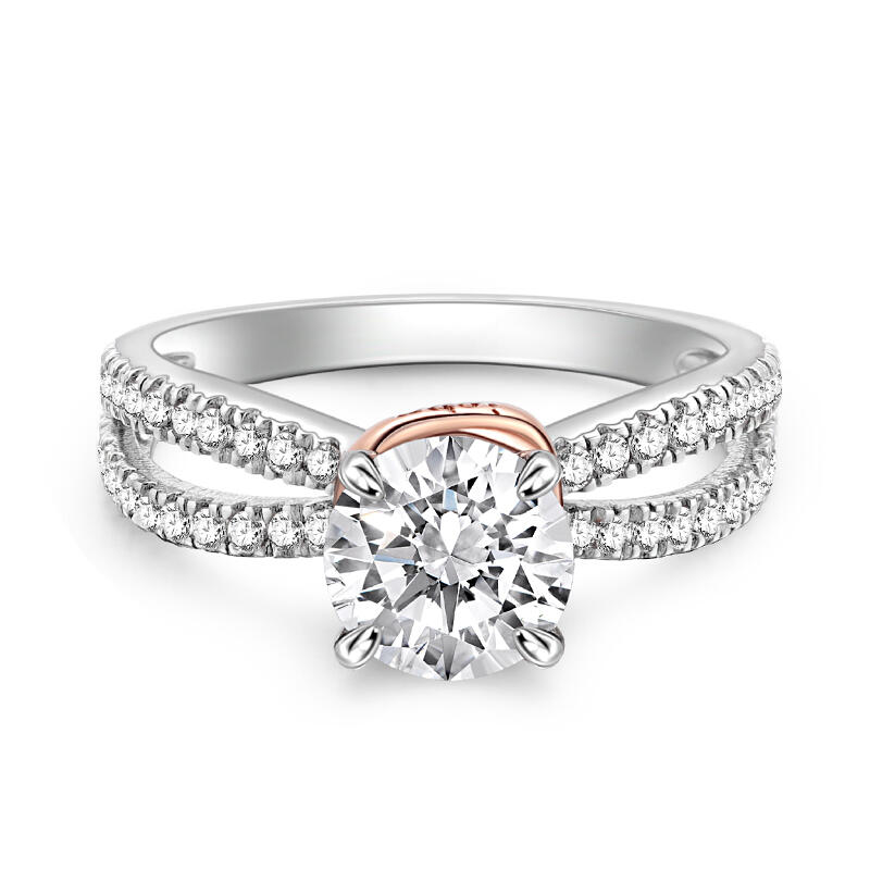 Jeulia Anillo de Compromiso Personalizado X Cruz con Corte Redondo en Plata Esterlina