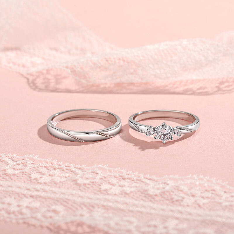 Jeulia Simple Custom Couple Ring Three Stone Milgrain