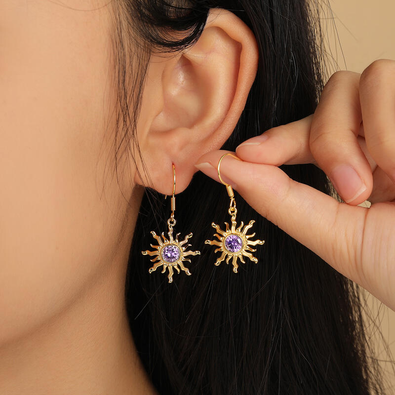 Jeulia Fashion Bohemian Amethyst Stone Gold Sun Earrings