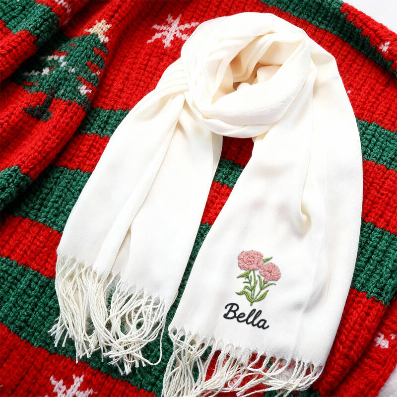 Op maat gemaakte sjaal met geborduurde verjaardagsbloem Uniek cadeau voor verjaardag