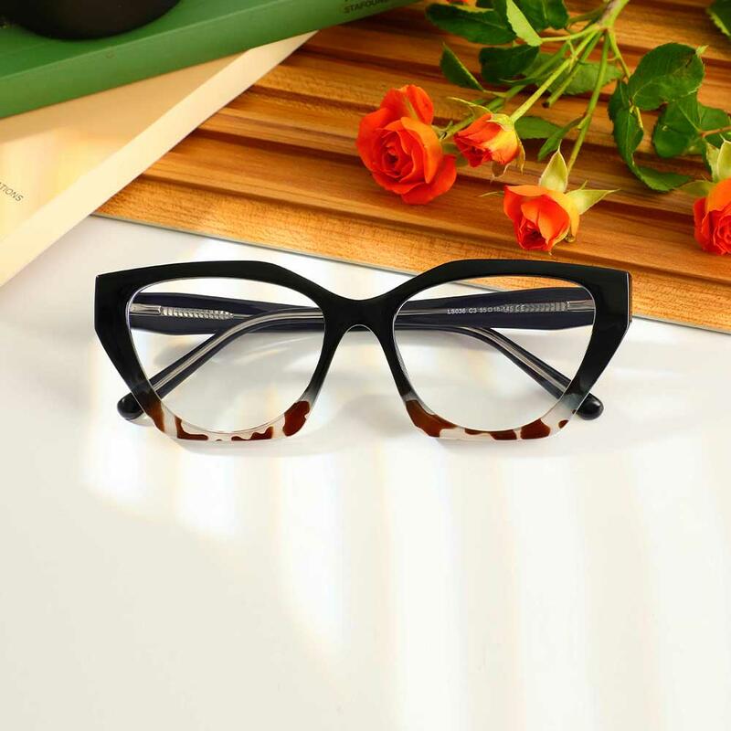 Nathaniei Cat Eye Schwarze Leopardene Brille
