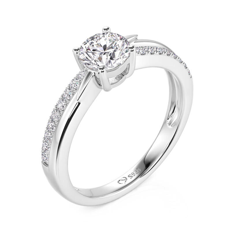 Jeulia Twist Round Solitaire Engagement Ring Sterling Silver