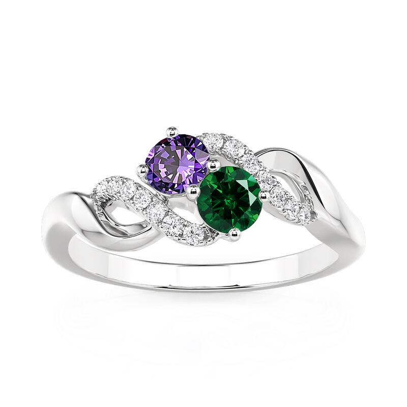Jeulia Custom Twist Round Cut Two Birthstone Ring
