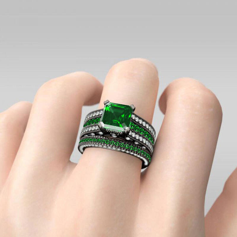 Jeulia Vintage Asscher Cut Sterling Silver Ring Set