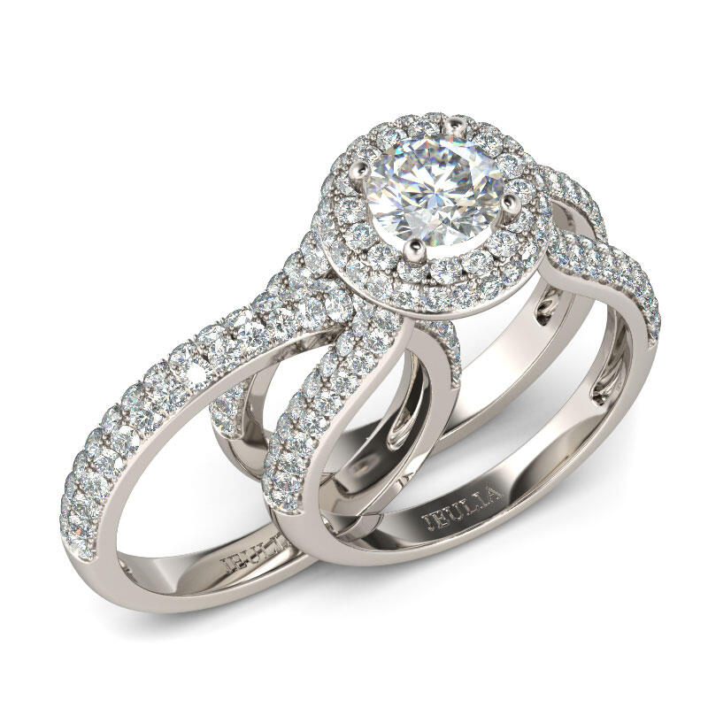 Jeulia Interchangeable Halo Round Cut Sterling Silver Ring Set