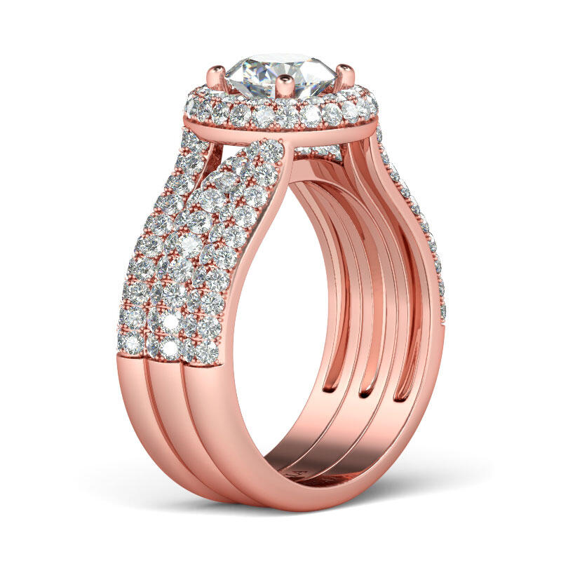 Jeulia Rose Gold Tone Halo Round Cut Sterling Silver Ring Set