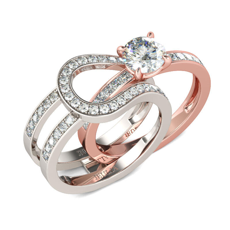 Jeulia Herakles Two Tone Round Cut Sterling Silver Enhancer Ring Set