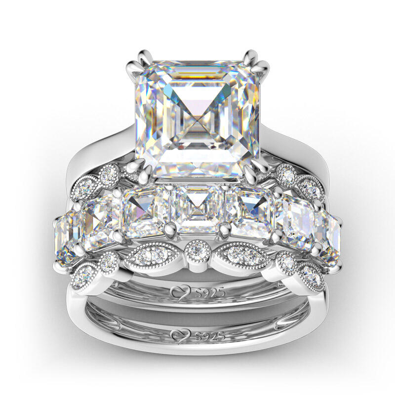 Jeulia Set De Cuatro Anillos En Plata De Ley De Corte Asscher