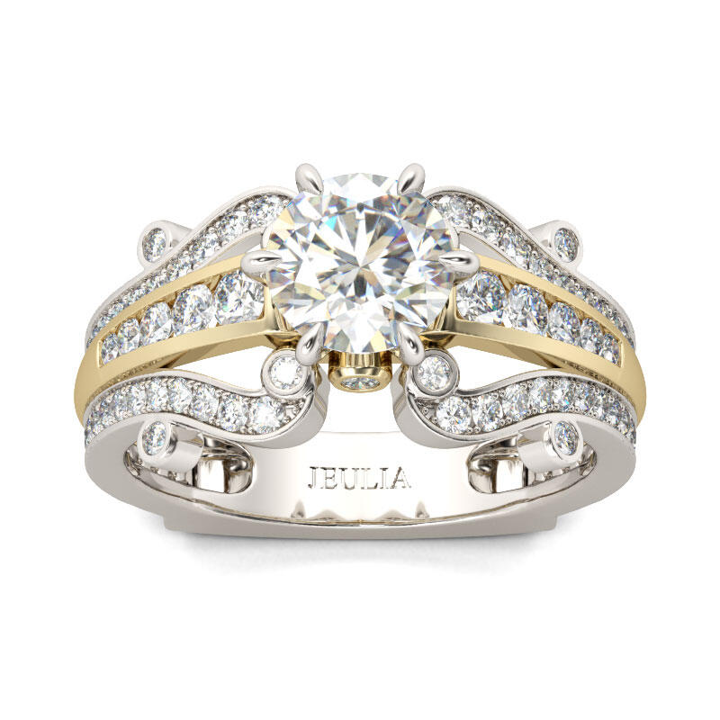 Jeulia Two Tone Round Cut Sterling Silver Ring