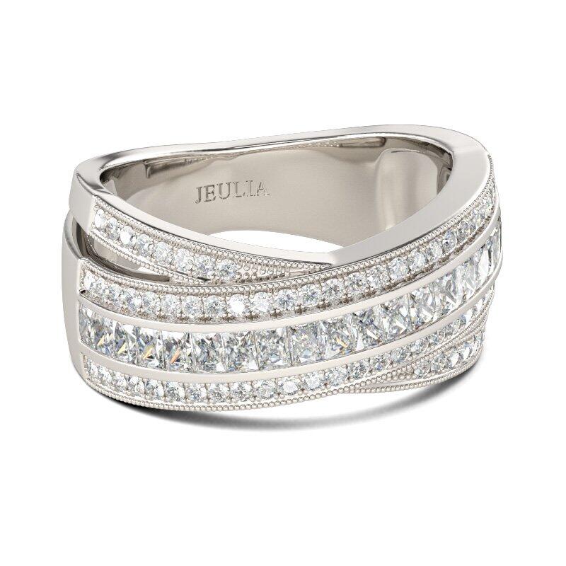 Jeulia Cross Round Cut Sterling Silver Women's Band