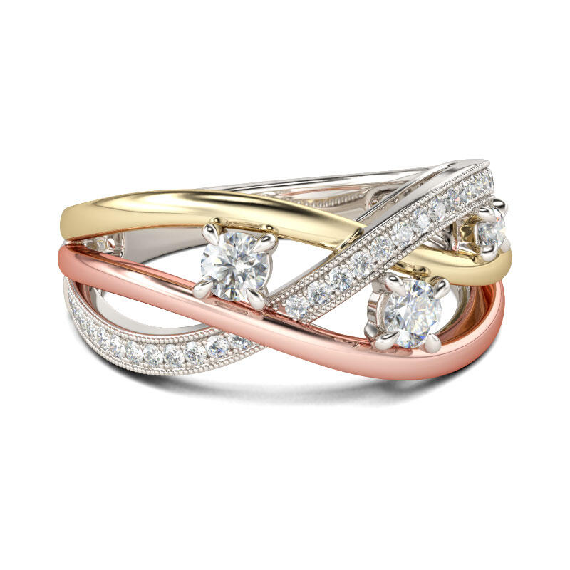 Jeulia Tri-Tone Round Cut Sterling Silver Women's Band