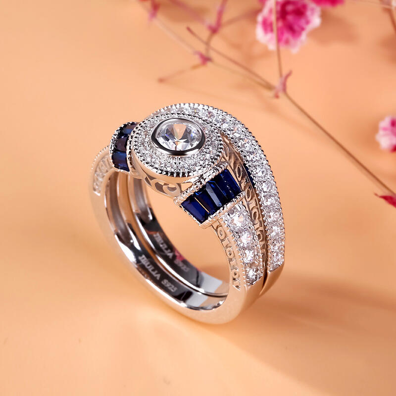 Jeulia Vintage Round Cut Sterling Silver Ring Set