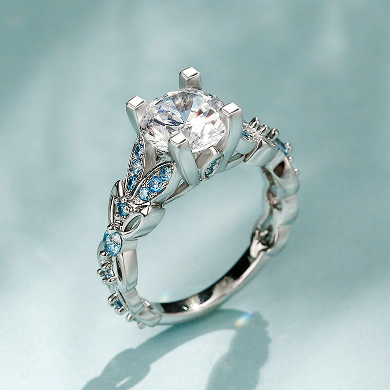 Jeulia Butterfly Round Cut Sterling Silver Ring