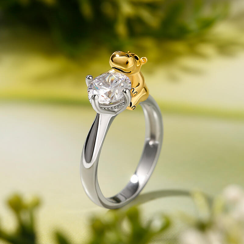 Jeulia Hug Me Gentle Hippo Round Cut Sterling Silver Ring