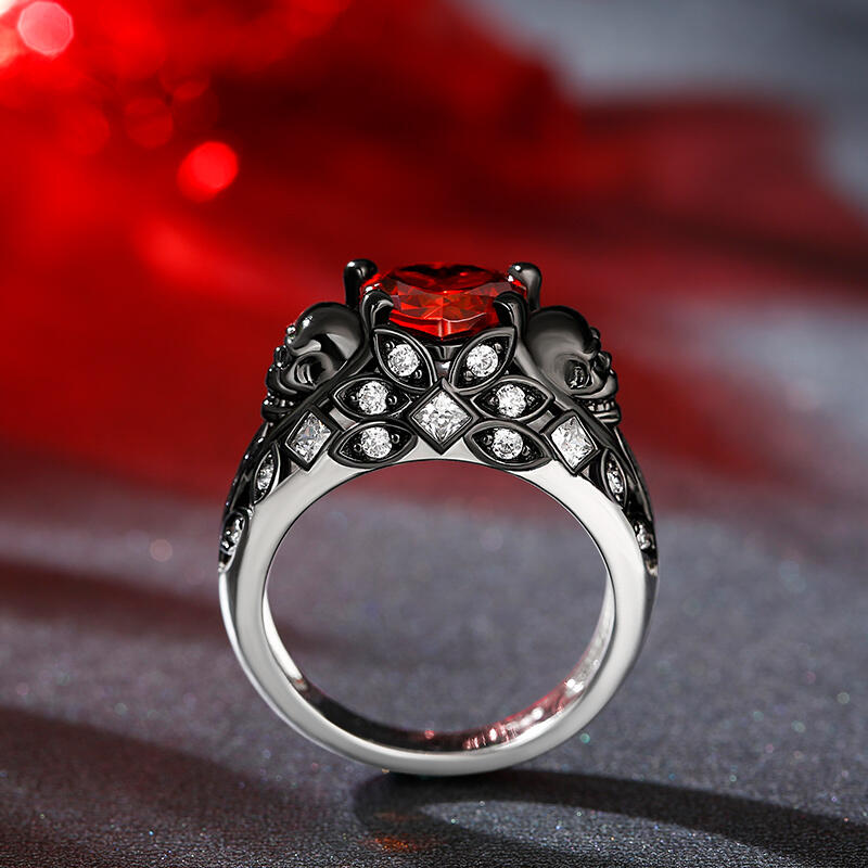 Jeulia "Bijące Serce" Wzór Czaszki Serce Wwycięte Pierścionek Srebrny