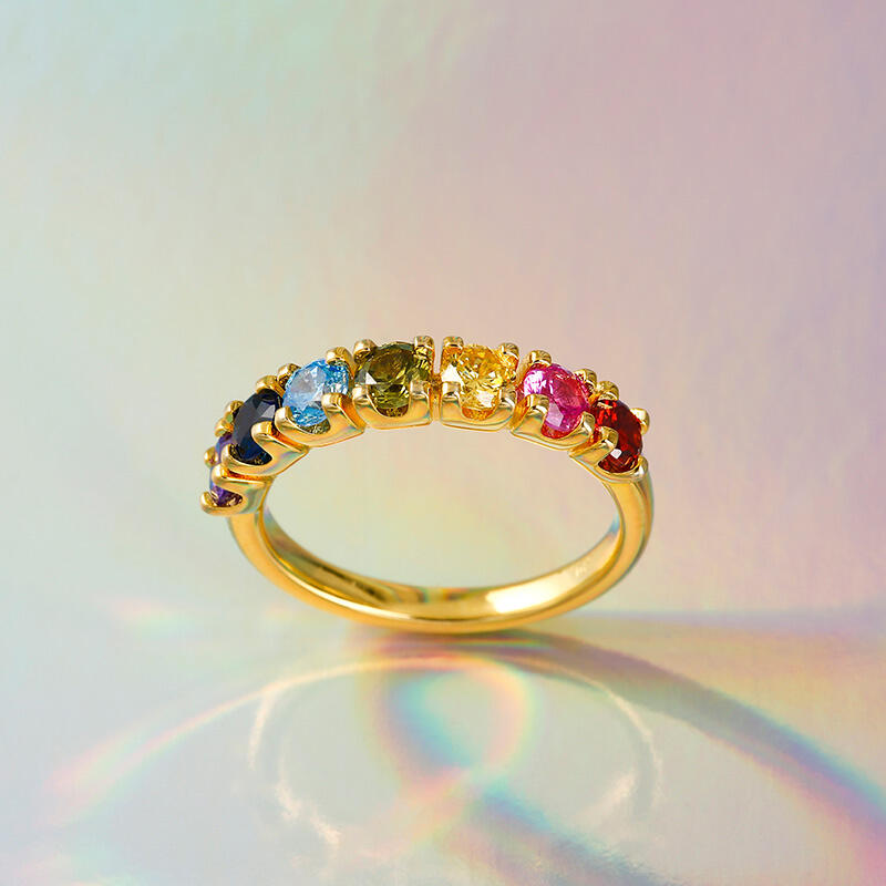 Jeulia Multi-Stone Rainbow Sterling Silver Women's Band