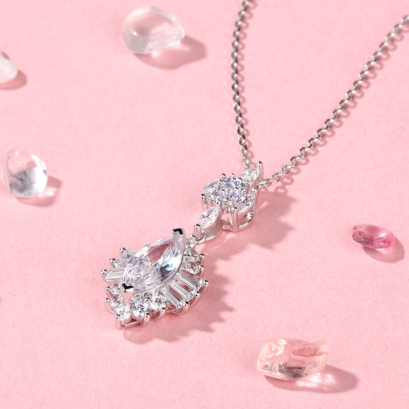 Jeulia Dazzling Halo Marquise Cut Sterling Silver Necklace