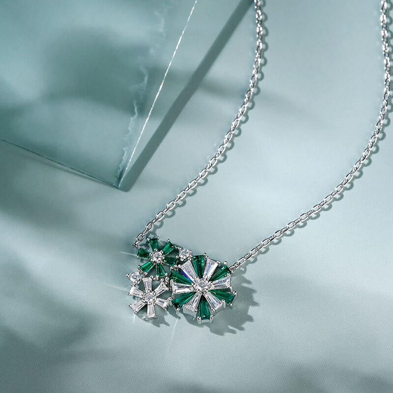 Jeulia Fancy Snowflake Emerald Cut Sterling Silver Necklace