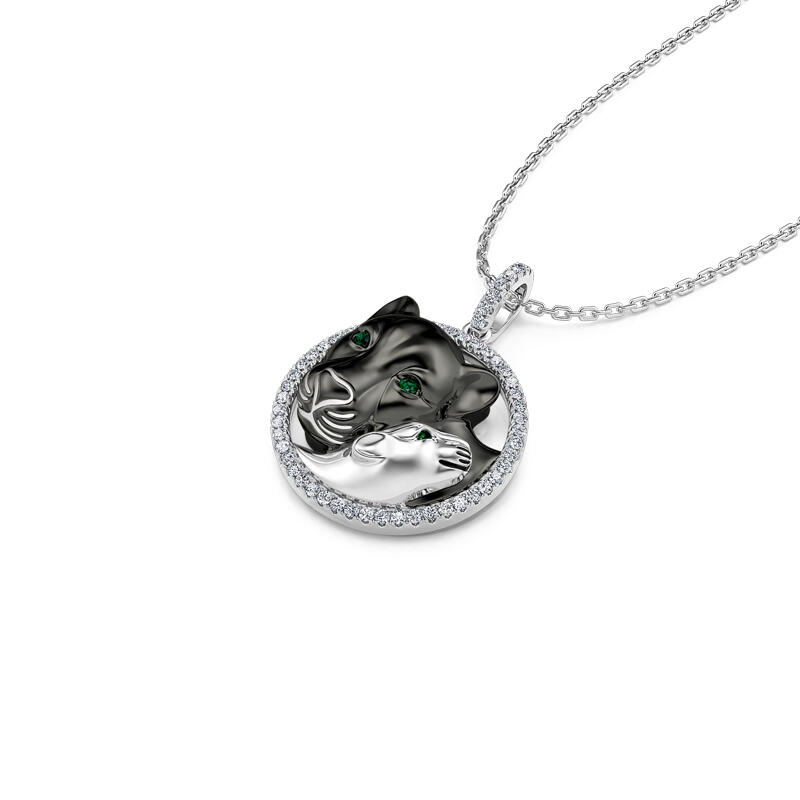 Jeulia ママ&ベビー クロヒョウ 黒豹デザイン シルバー ネックレス