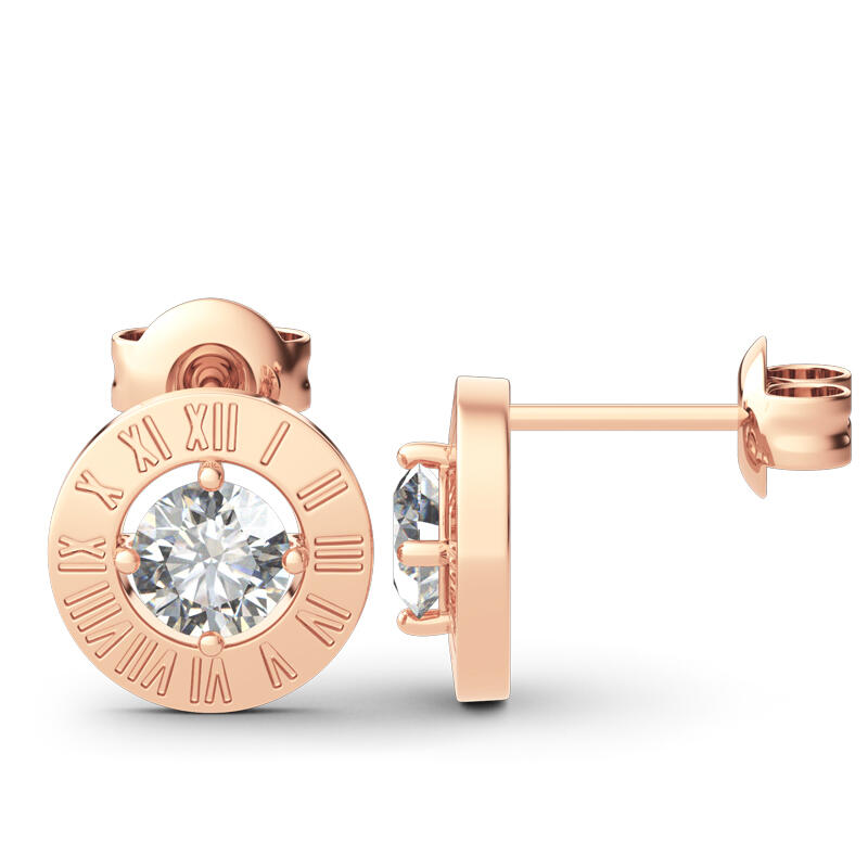 Jeulia "Mystical Beauty" Roman Numeral Round Cut Sterling Silver Stud Earrings