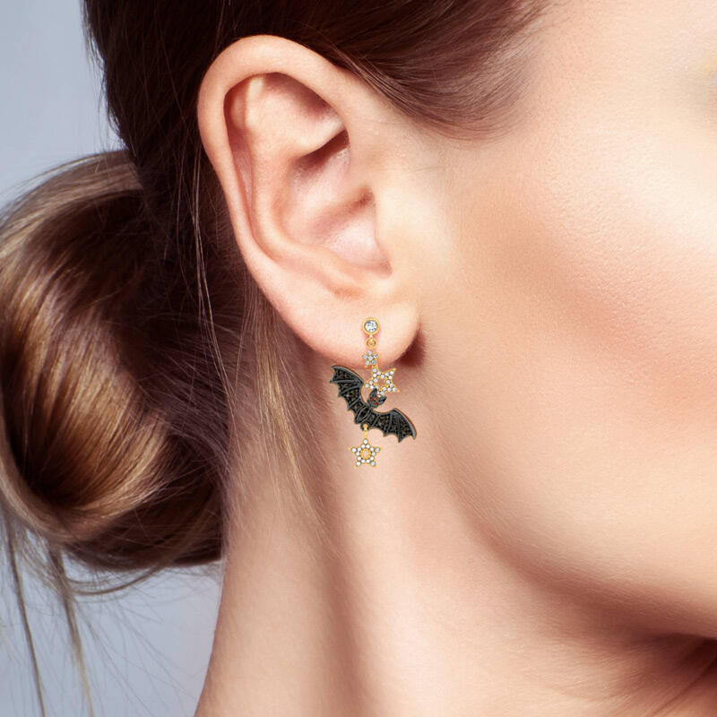 Jeulia "Halloween Fun" Bat & Pumpkin Sterling Silver Asymmetrical Earrings