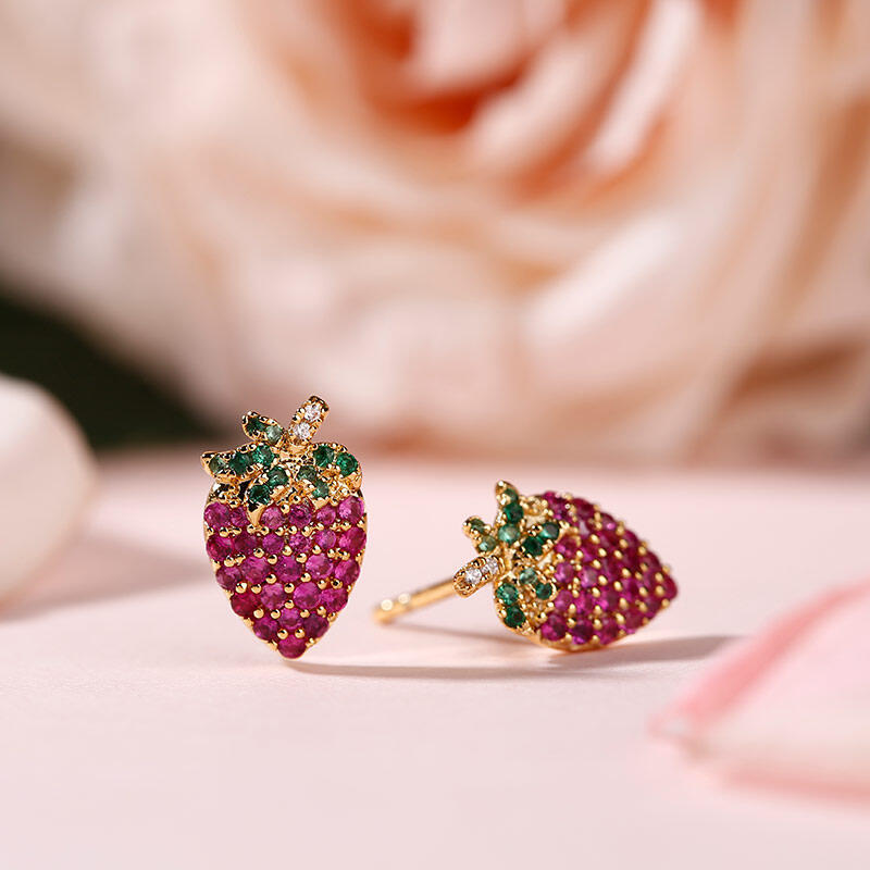 Jeulia "Summer Fruit" Strawberry Design Sterling Silver Jewelry Set