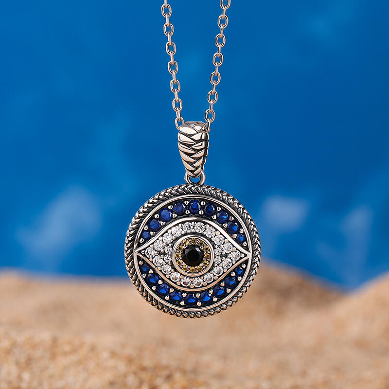 Jeulia Collar de plata de ley con diseño de ojo de diablo azul