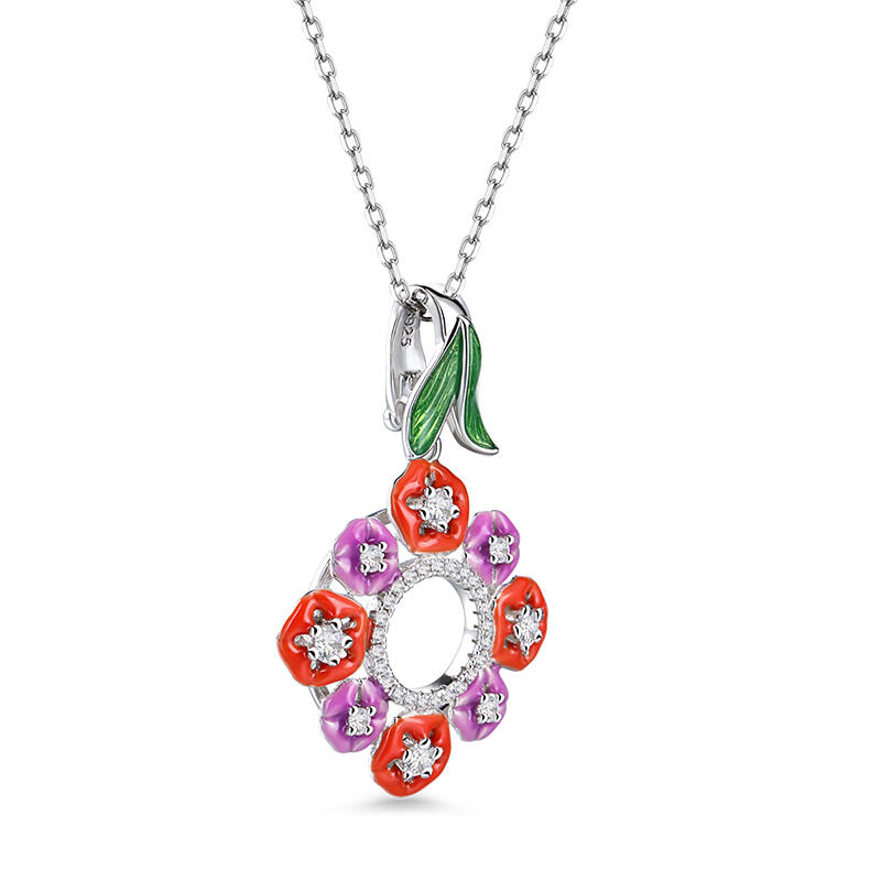 Jeulia Dreamy Garden "Colorful Day" Flower Enamel Sterling Silver Necklace