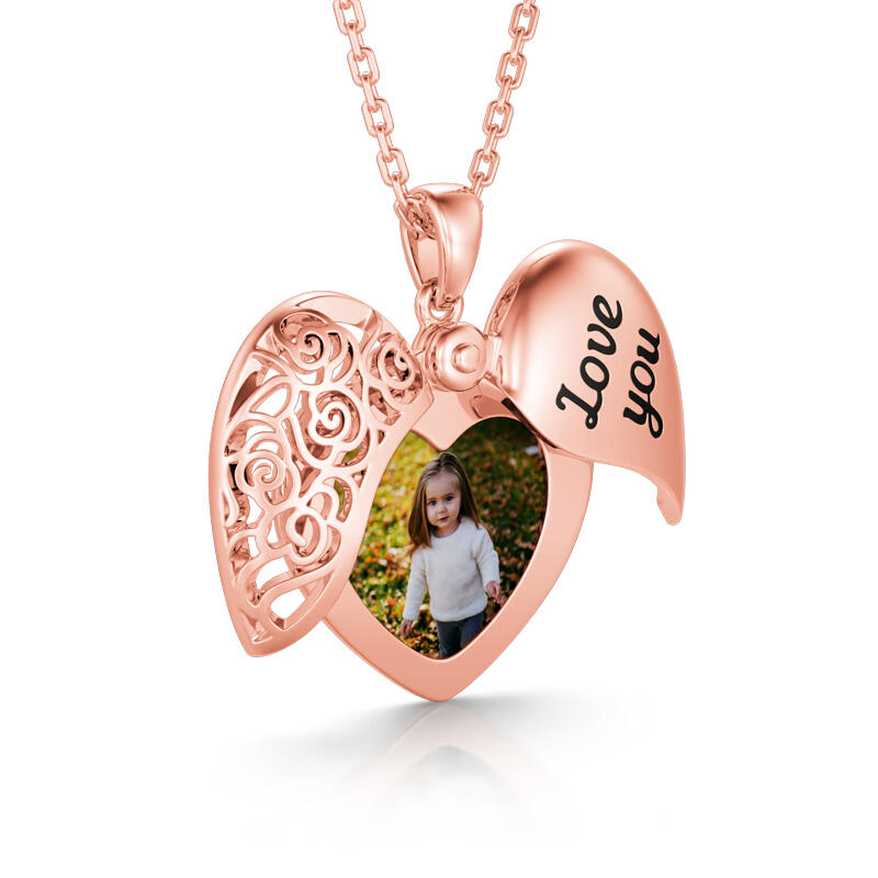 Jeulia "Love You" Vintage Locket Heart Personalized Sterling Silver Photo Necklace