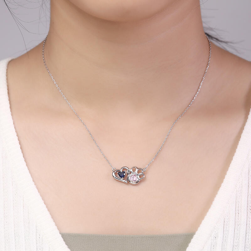 Jeulia Furry Friends Heart Personalized Birthstone Sterling Silver Necklace