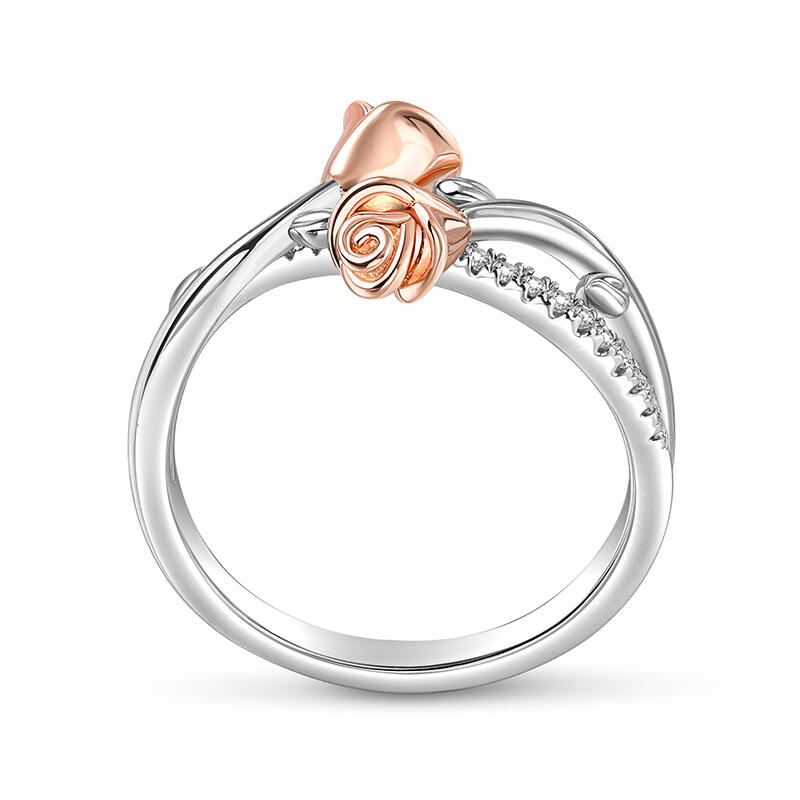 Jeulia "Roses for You" Twist Two Tone Sterling Silver Ring