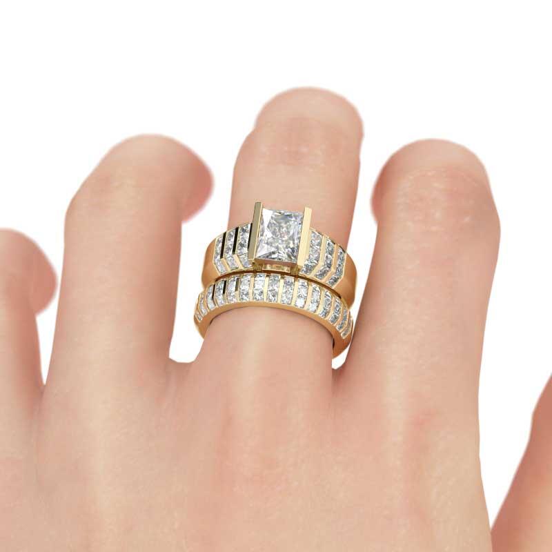 Jeulia Thick Radiant Cut Sterling Silver Ring Set