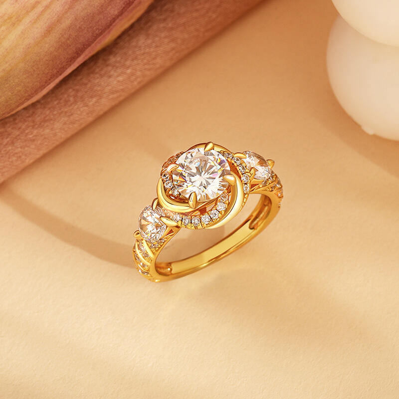 Jeulia Halo Redondo Anillo De Plata Esterlina Con Corte Floral