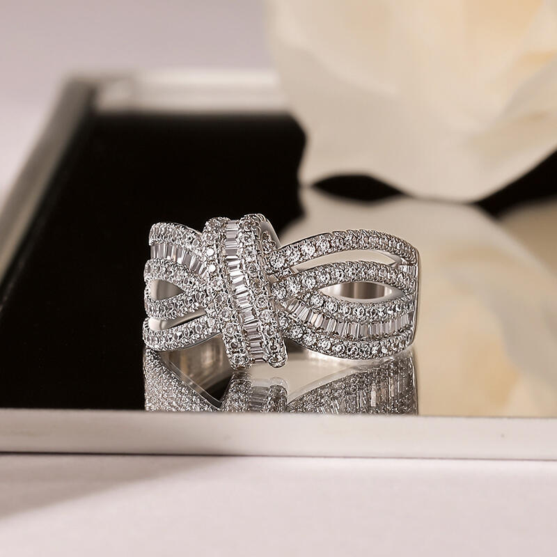 Jeulia Bow Ribbon Around Triple Pave Set Wedding Ring