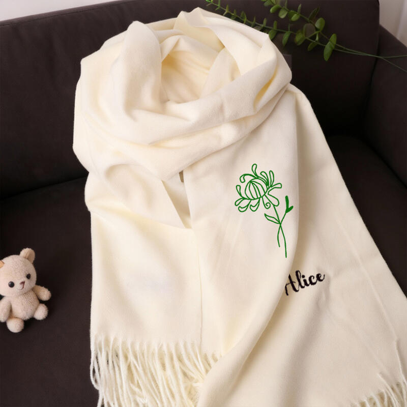Bufandas personalizadas con flores de nacimiento y nombre como regalo de cumpleaños para amigos