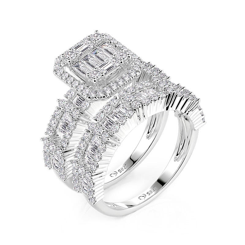 Jeulia Alianza Vintage Halo Multi-Piedras Corte Baguette 2 Piezas