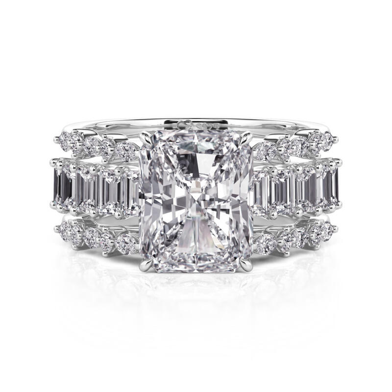 Jeulia Conjunto de Noiva Art Deco Corte Radiante em Prata Sterling