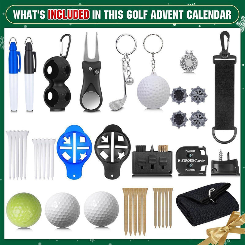 Calendario de Adviento de Herramientas de Golf, Caja Sorpresa de Regalos de Navidad para Aficionados al Golf