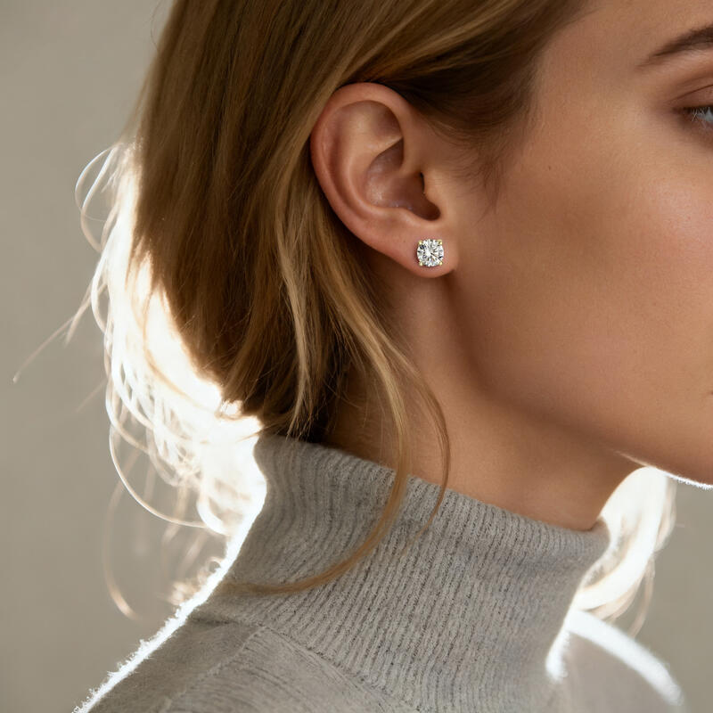 Jeulia Pendientes de mujer de corte redondo de plata de ley