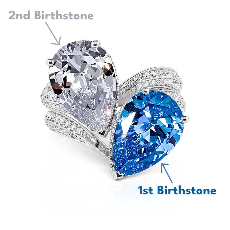 Jeulia Custom Birthstone Pear Toi et Moi Engagement Ring Set