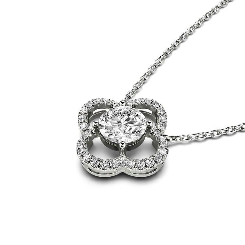 Jeulia Four Leaf Clover Round Cut Sterling Silver Necklace