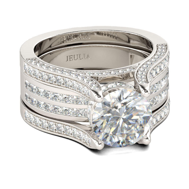 Jeulia Conjunto de anéis redondos clássicos em prata de lei elegante