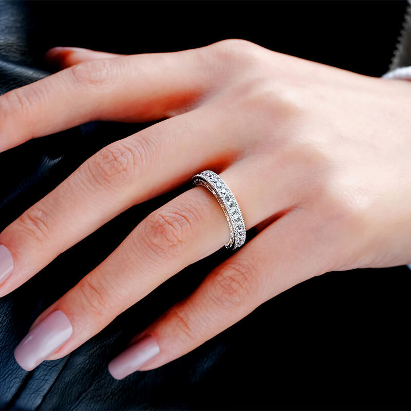 Jeulia Two Tone Scrollwork Sterling Silver Women's Band