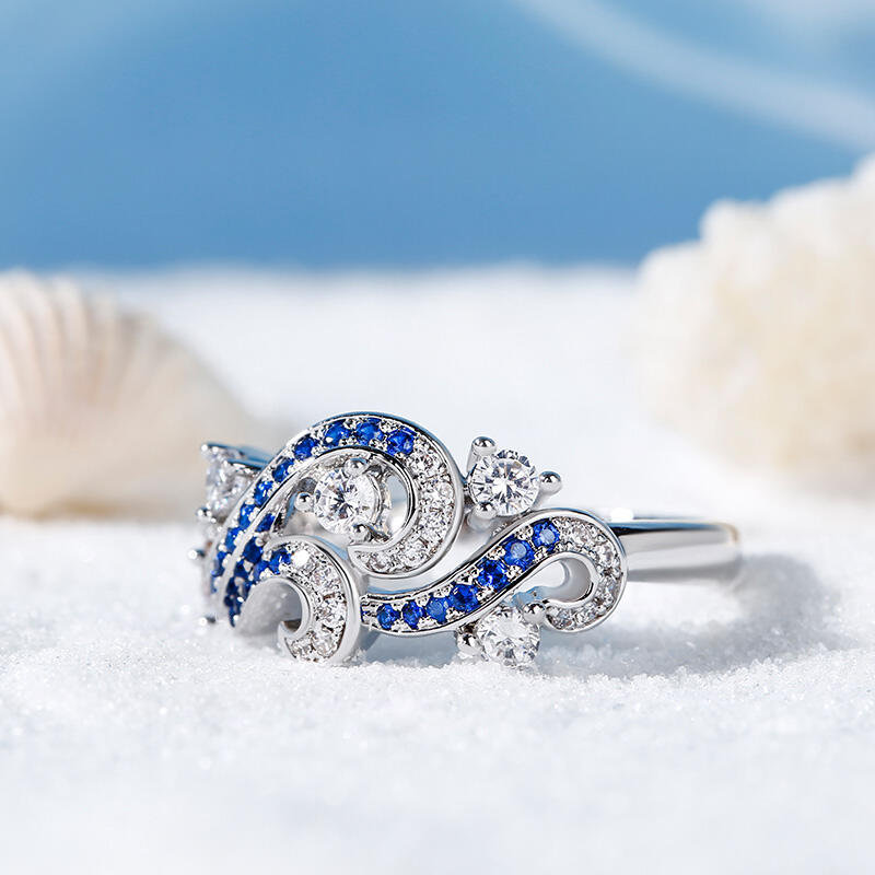 Jeulia "Life Reminder" Ocean Waves Design Sterling Silver Ring