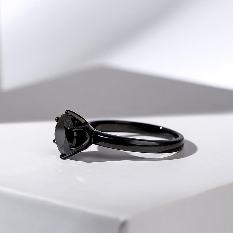 Jeulia Solitaire Black Round Cut Sterling Silver Promise Ring