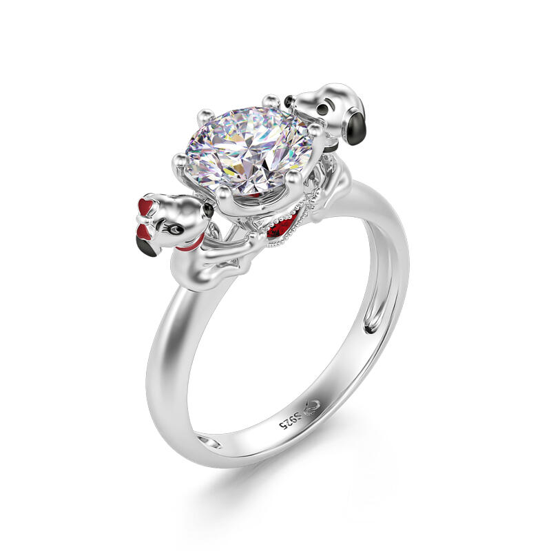 Jeulia Hug Me "Loyalty of Love" Puppy Dog Round Cut Sterling Silver Ring